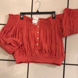 FreePeople Gauze off shoulder crop top